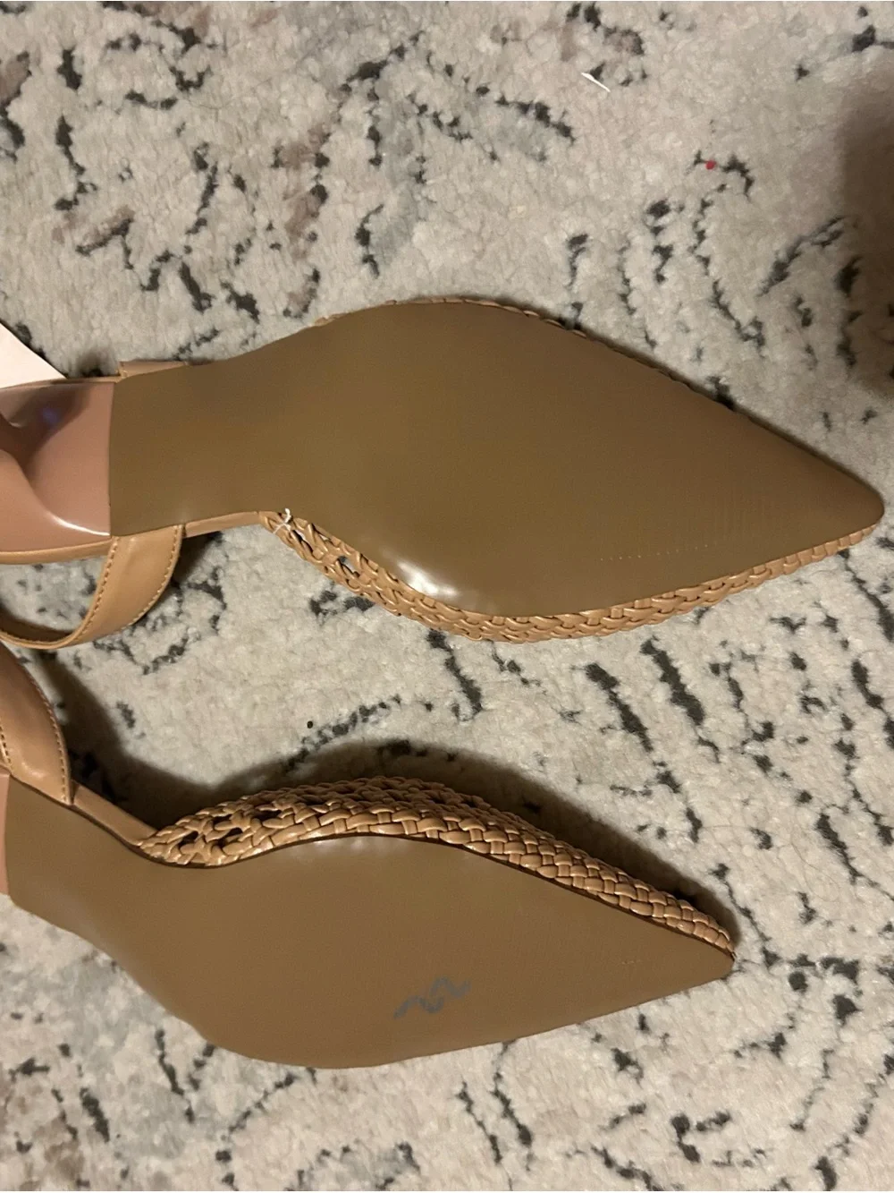 Woven Slingback Kitten Heel Pumps in Tan